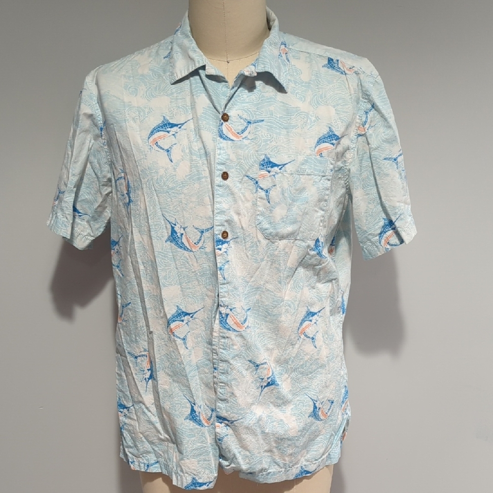 Saddlebred Light Blue Marlin Print Casual Shirt